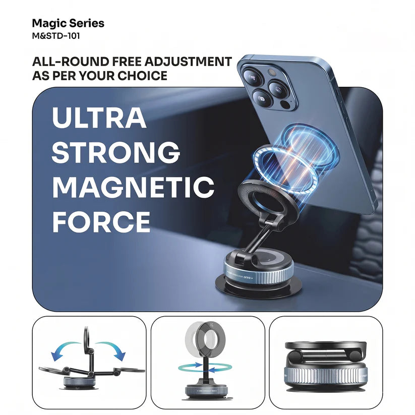 Magnetic Phone Holder - 360° Rotation & Strong Suction Base